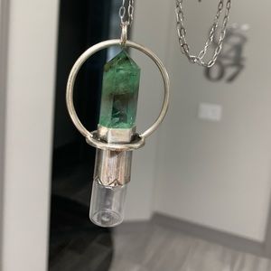 Rainbow fluorite rollerball necklace